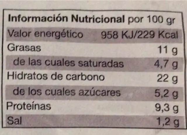 Pizza fina Barbacoa nutrition facts table