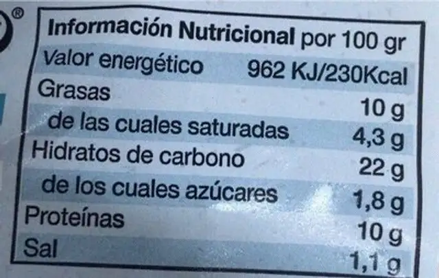 Pizza fina margarita nutrition facts table