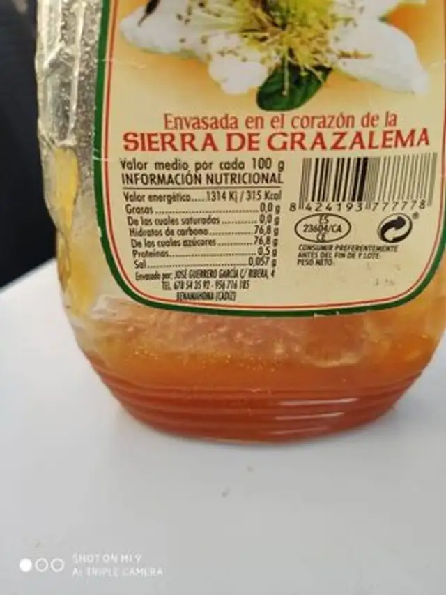 Miel el pinsapar. nutrition facts table
