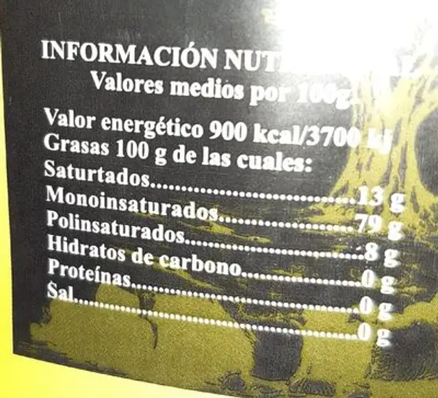 Aceite oliva virgen extra nutrition facts table