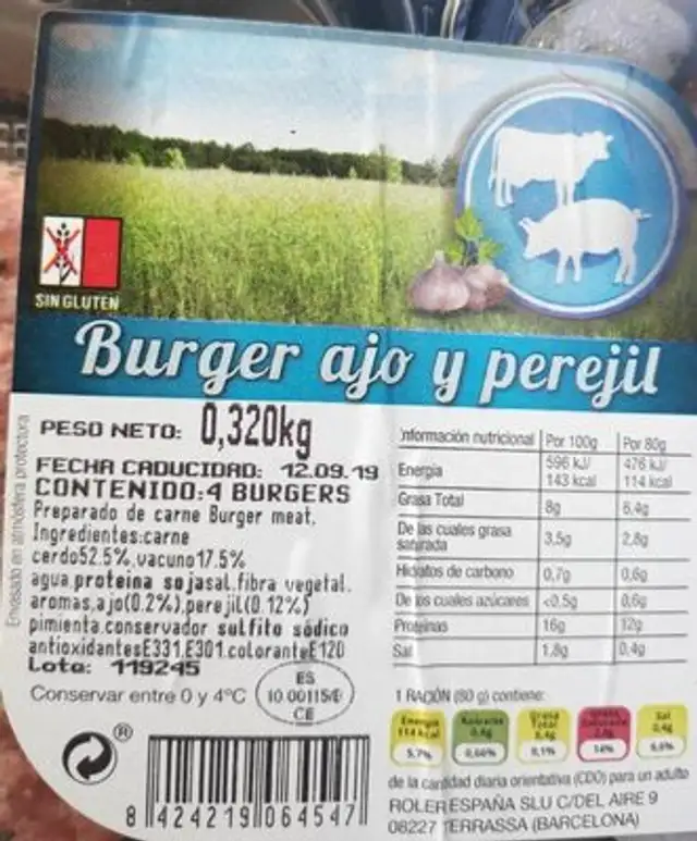 Burger ajo y perejil front packaging
