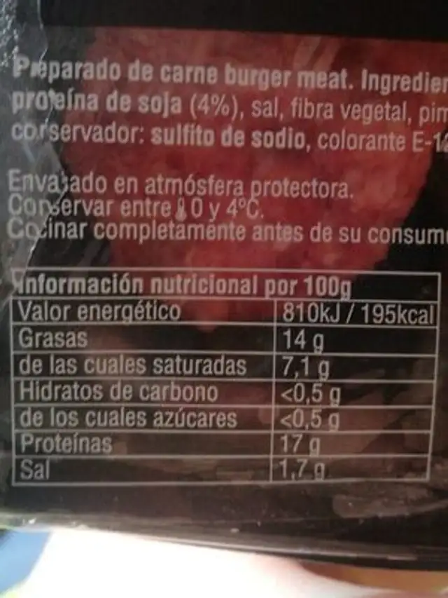 Tapas mini burger vacuno nutrition facts table