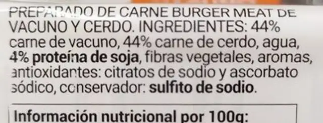 Burger Meat 500g ingredients label
