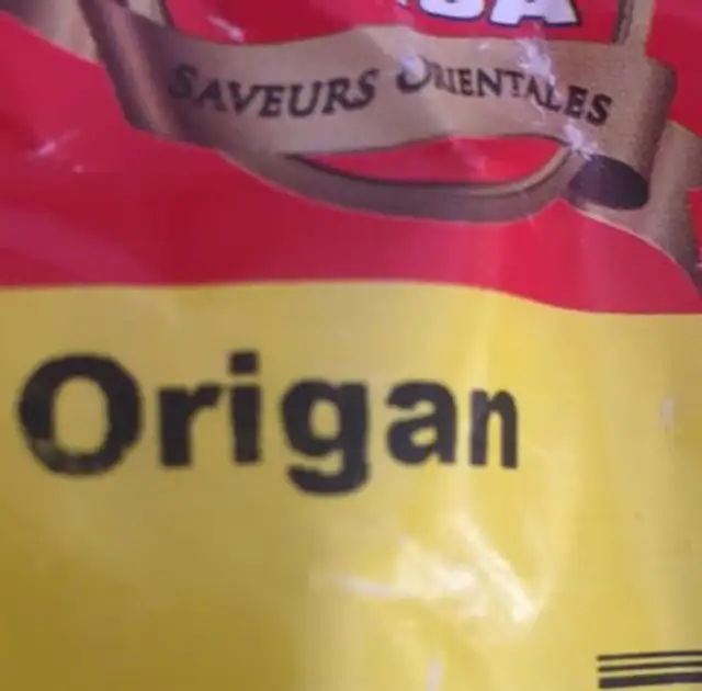 Origan ingredients label