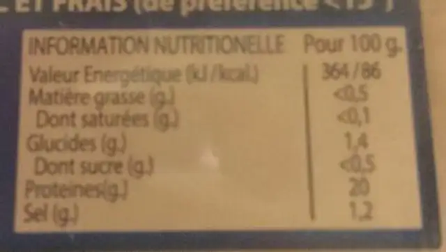 Bacalao nutrition facts table