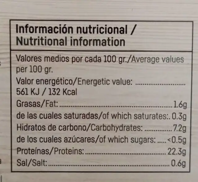 Seitán al natural nutrition facts table