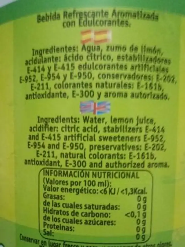 Limón FlorFruit nutrition facts table