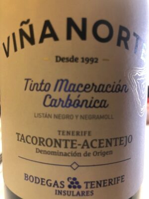 Vino tinto maceracion carbónica, Viña Norte, Tacoronte Acentejo front packaging
