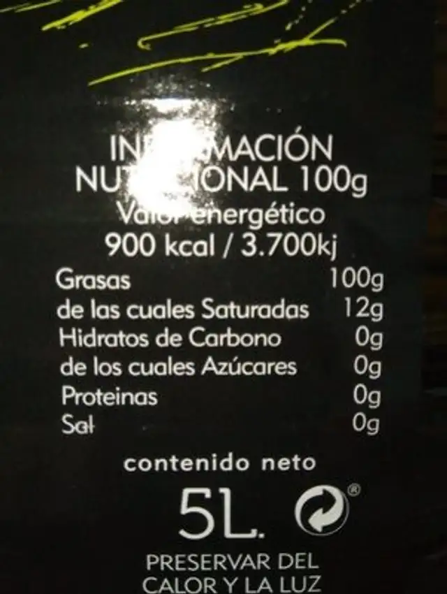 Aceite de oliva virgen nutrition facts table