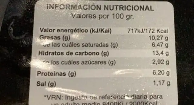Crujientes de carabinero nutrition facts table