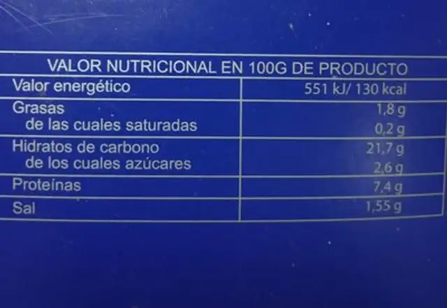 Muslitos de mar nutrition facts table