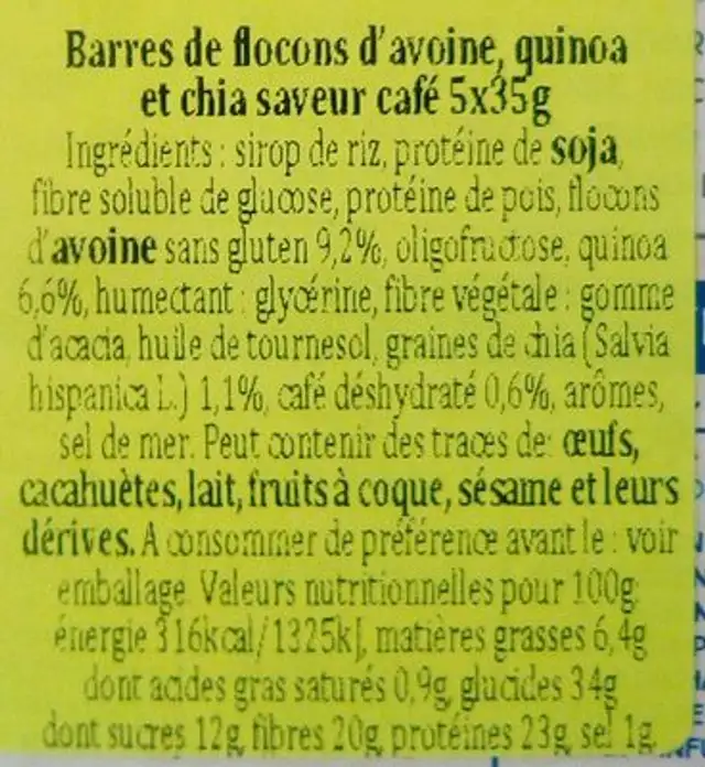 Entrehoras ingredients label