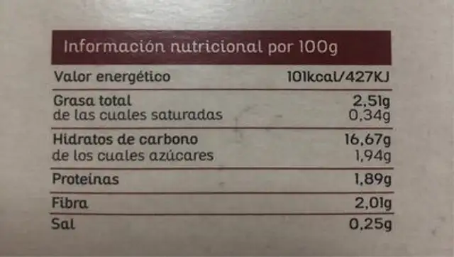 Udapa para microondas nutrition facts table
