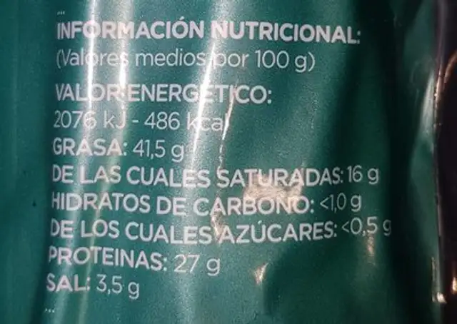 Salchichón nutrition facts table