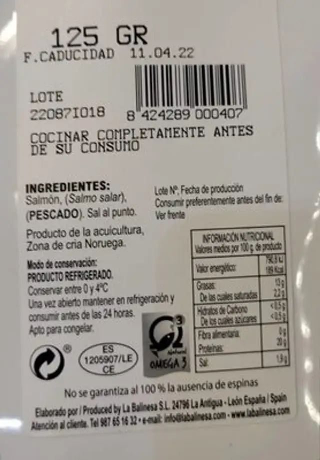 La balinesa nutrition facts table