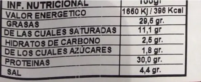 Salchichon pages nutrition facts table
