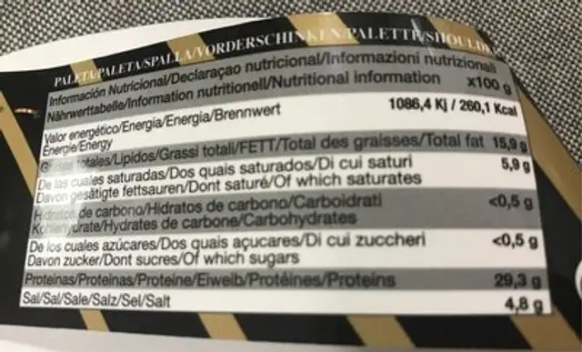 Paleta Reserva 7 meses nutrition facts table