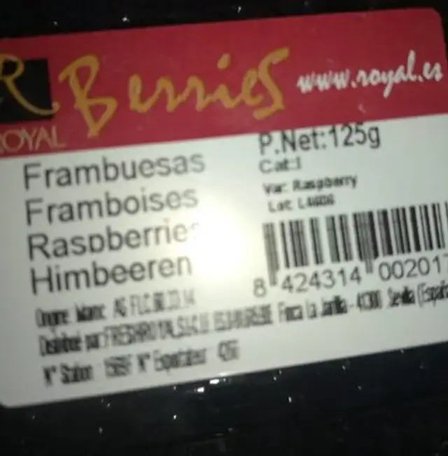 Barquette de Framboises fraiches ingredients label