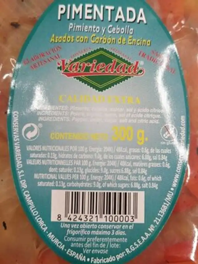 Pimentada pimiento y cebolla nutrition facts table