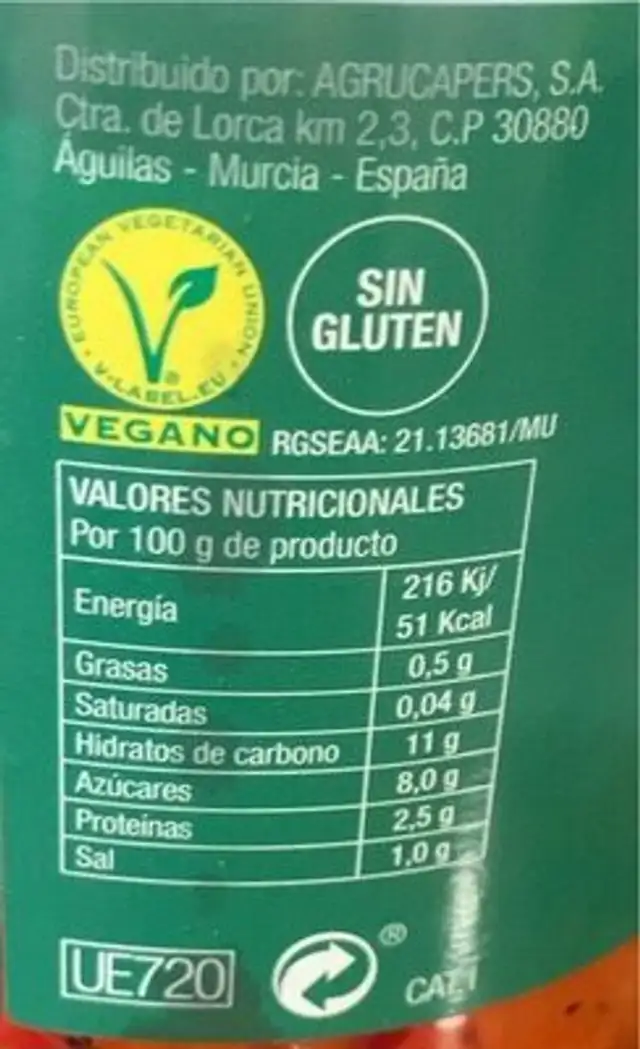 Tiras de Pumiento nutrition facts table