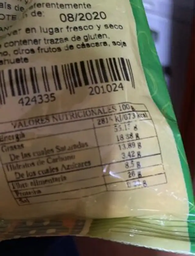 Frutos secos el allozal nutrition facts table