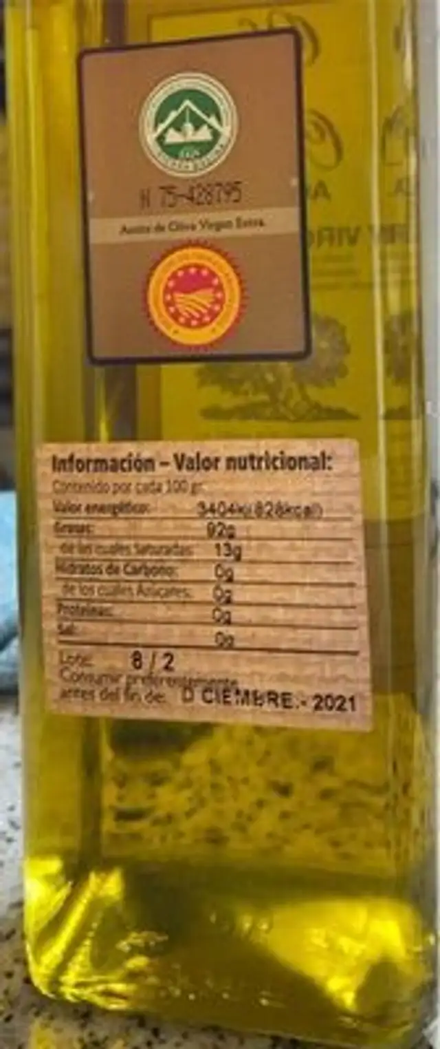Aceite de Oliva Virgen Extra nutrition facts table