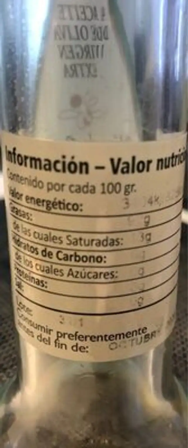 Extra virgen oliveo oil nutrition facts table