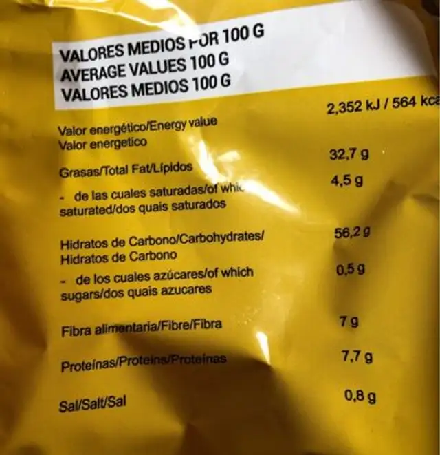Jaly's nutrition facts table