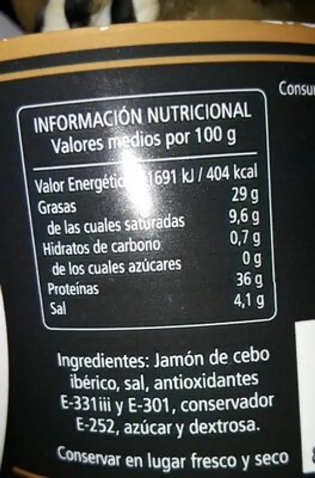 Jamon de cebo iberico nutrition facts table