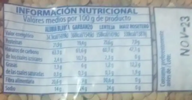 Lentejas Castellana nutrition facts table