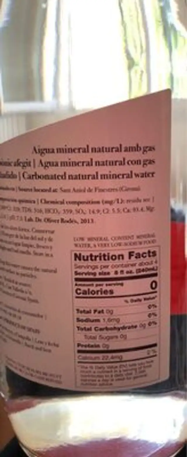 Sant Aniol nutrition facts table