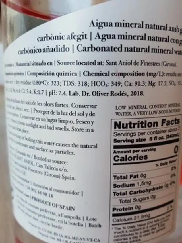 Sant Aniol ingredients label