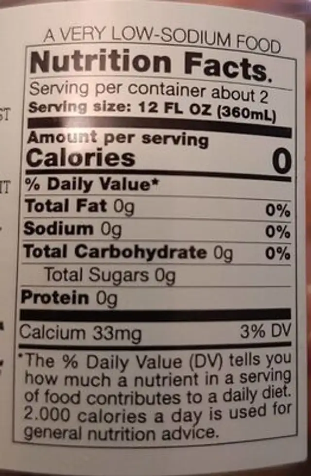 Aigua nutrition facts table