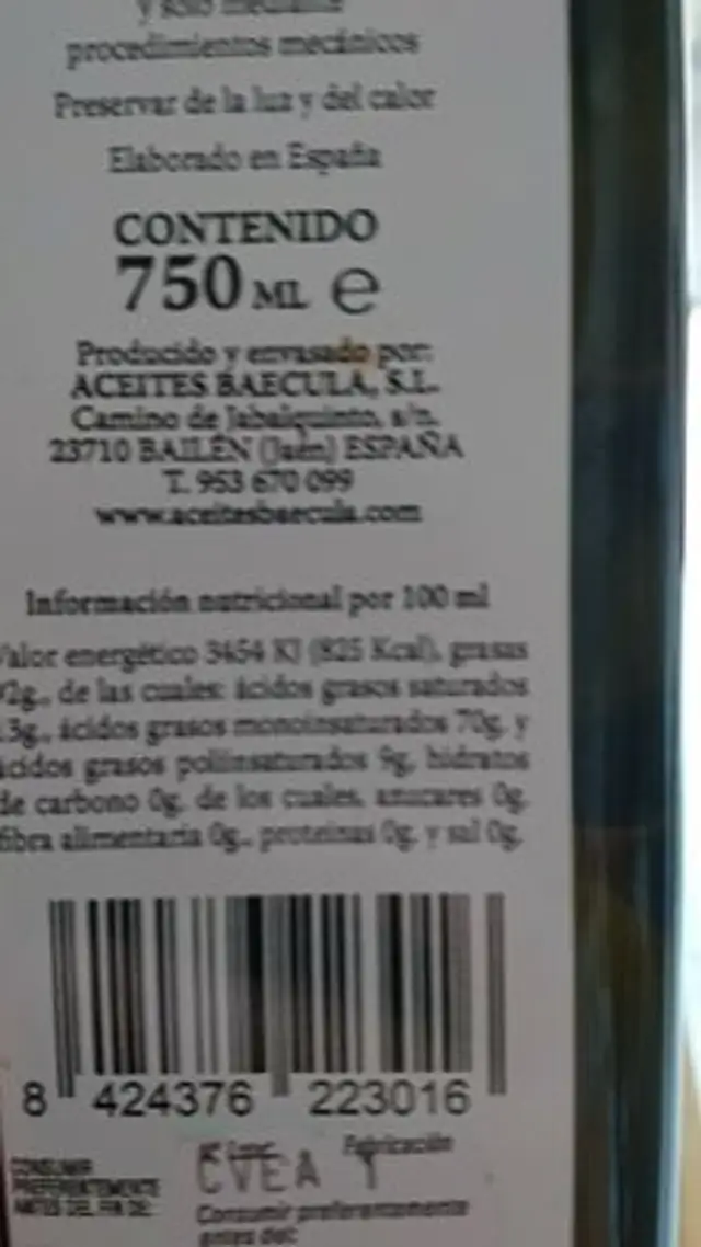 Huile d olive ingredients label