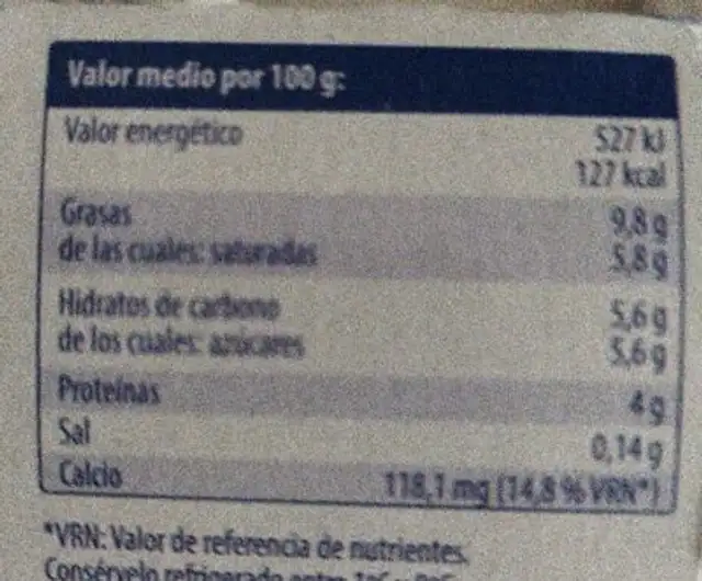 Yogur Griego Natural nutrition facts table
