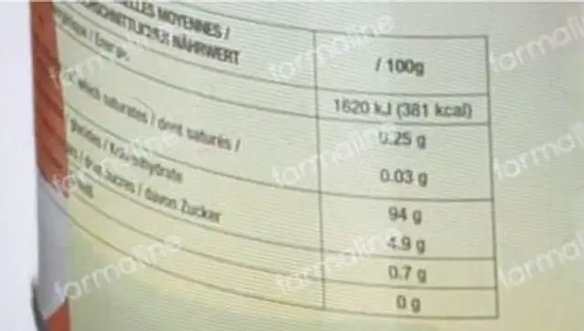 Pu erh tea nutrition facts table