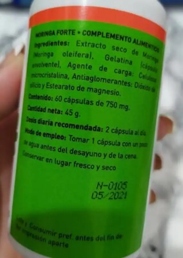 Moringa Forte nutrition facts table