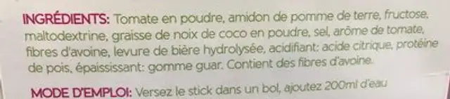 Slim soup Tomate ingredients label
