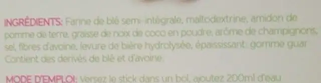 Soupe aux champignons ingredients label