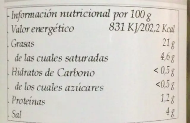 Aceitunas verdes con hueso aliñadas estilo campo real nutrition facts table
