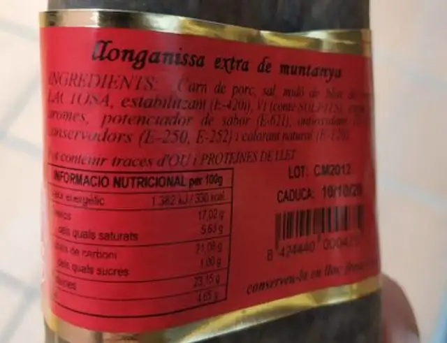 Embotit de muntanya nutrition facts table