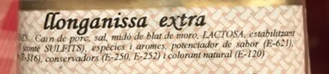 Llonganissa de Pagès ingredients label