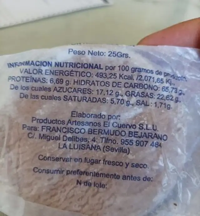 Torta de polvoron nutrition facts table