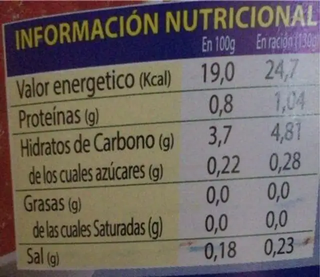 la orquidea nutrition facts table