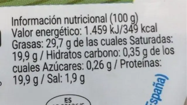 Queso de pastoreo nutrition facts table