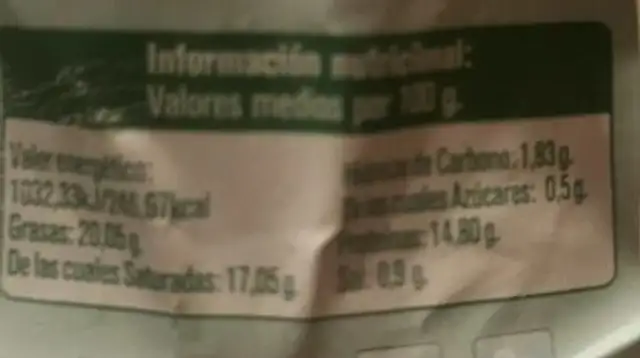 Queso de vaca nutrition facts table
