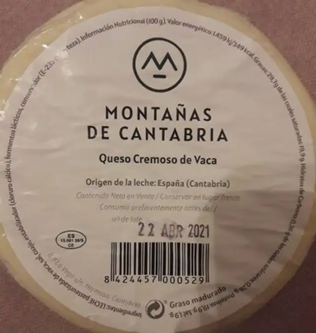 Queso cremoso de vaca nutrition facts table
