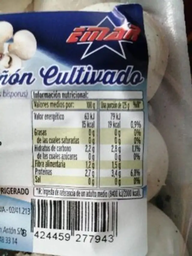 Unknown nutrition facts table