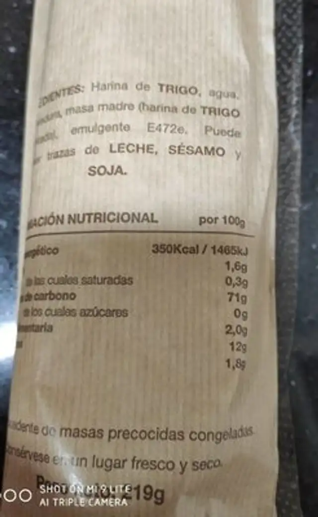 Bastón Gran reserva nutrition facts table
