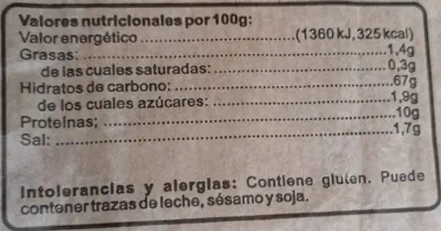 Maxi Baguette nutrition facts table